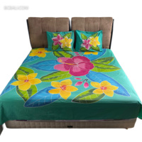 Ensemble de draps et de taies d'oreiller en rayonne faits à la main, peints à la main, nouveau design floral, originaux de Bali par des artisans balinais