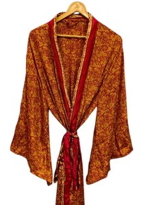Festival Soft Ankle Length Silk Robe Multi Color Robe Night Wear Robe Indian Vintage Recycled Silk Sari <b>Kimono</b>, - Product Image 1