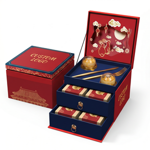 Premium Recycled Materials Rigid Mid-Autumn Mooncake <b>Gift</b> <b>Boxes</b> <b>Magnetic</b> Closure Handle Four-Color Printed Logo Options Smooth - Product Image 4