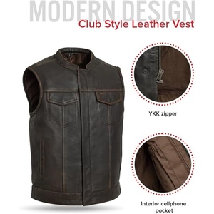 Custom <b>Men's</b> Brown Perforated Genuine Cowhide <b>Leather</b> Motorcycle Vest Stand Collar Biker Club <b>Leather</b> <b>Waistcoat</b> - Product Image 5