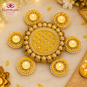 Juego de Portavelas de Té Gota Patti Rangoli Hechos a Mano en India, Decoración Festiva para Diwali, Bodas, Templos y Hogar, Regalo o Recuerdo - Product Image 2