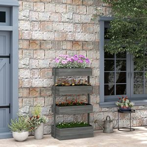 Jardinière en bois gris à 4 niveaux, auto-drainante avec fond en tissu, gain de place, potager surélevé à plusieurs niveaux pour fleurs, légumes et herbes - Product Image 2