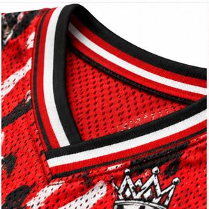 Maillot de basket rouge sans manches pour homme, col rond, motif lettres Hip Hop, séchage rapide, polyester, imprimé par transfert thermique - Product Image 5