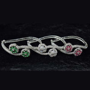 <b>Silver</b> Plated Radiant American Diamond <b>Beaded</b> <b>Bracelets</b> for Weddings & Parties - Product Image 1