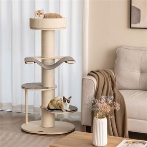 Torre per Gatti Minimalista con Struttura Beige e Cuscinetti Antiscivolo - Product Image 4