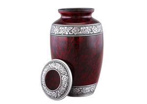 Red Aluminum Cremation Urn Decorative <b>Memorial</b> <b>Keepsake</b> Cylindrical Metal Urn for Adult Ashes - Product Image 2
