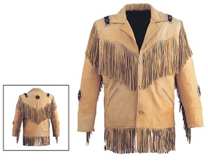 HMB-0510A HOMME MANTEAU EN CUIR MOTO MANTEAUX WESTERN FRANGES PERLES VESTE DE TRAVAIL COULEUR MARRON - Product Image 1