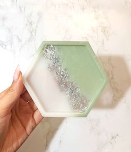 Green White Resin <b>Coaster</b> <b>Silver</b> Foil Hexagonal <b>Coasters</b> For Drink Heat Resistant Cup Mat Coffee Table Countertop Mug Pad Platte - Product Image 1