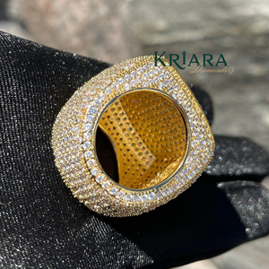 Anillo de cóctel de moissanita chapado en oro de 18 quilates y plata 925 con engaste pavé, joyería de lujo geométrica unisex para fiestas - Product Image 2