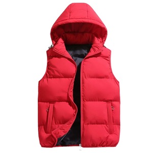Chaleco acolchado rojo sin mangas con capucha para mujer, con cierre de cremallera y bolsillos, ropa exterior informal - Product Image 1