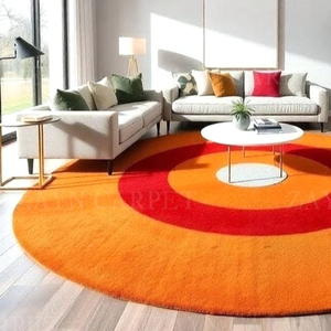 Handmade Wool <b>Round</b> Target Rug Orange Red Hand Tufted Modern Area <b>Carpet</b> for Living Room Bedroom Home Decor Wholesale - Product Image 2