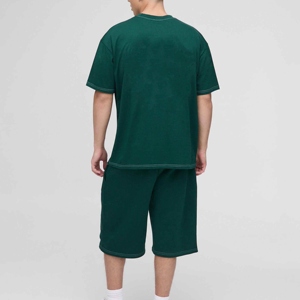Men's Solid Green Cotton T-Shirt Shorts <b>Set</b> Crew Neck Casual Summer Wear Breathable <b>Knitted</b> Two Piece Outfit - Product Image 5