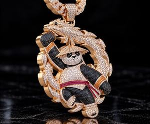 Pendentif Hip Hop Panda Dragon en Moissanite pour Homme, Plaqué Or Rose/Or, Argent 925 Micro Pavé, Cadeau - Product Image 3