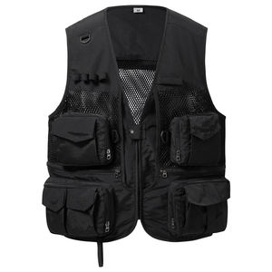 Gilet de pêche unisexe personnalisé noir, respirant, léger, en polyester avec fermeture éclair et col en V pour l'extérieur - Product Image 1