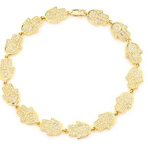 Bracelet de luxe plaqué or 22 carats avec chaîne à maillons en strass de cristal, unisexe, à porter au quotidien - Product Image 1