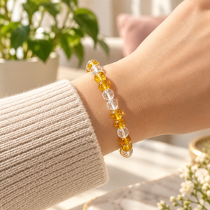 Gold Plated Quartz <b>Beaded</b> <b>Bracelet</b> with Ball Shape and Bezel Setting Trendy Women's Everyday Wear Gift - Product Image 4