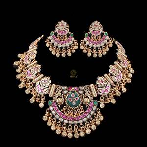 Chaandni Antique Gold-Plated Zircon Bridal Necklace Set for Festivals - Product Image 3