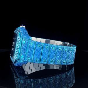 Reloj Azul Rey con Incrustaciones de Diamantes, Cuadrado, Totalmente Cubierto de Diamantes, Automático, Estilo Hip Hop de Lujo para Hombre, Reloj de Joyería Premium con Cristal de Zafiro - Product Image 4