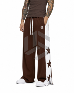 Customizable Men's Brown Regular Fit Breathable 100% Cotton Sweatpants with Straight Pattern Elastic Waist Casual Spring Wear - Product Image 3