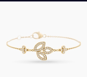 Pulsera de cadena de diamantes delicada y ajustable con tres marquesas personalizadas, inspirada en el mundo botánico, accesorio nupcial minimalista de lujo en oro. - Product Image 1