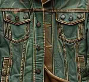 Vestes en cuir et denim vert vieilli de haute qualité pour hommes, fabrication professionnelle, meilleure qualité. - Product Image 3