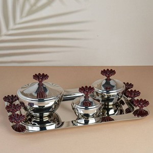 Modern Luxury Metal <b>Containers</b> with Blue Floral Lids Airtight Food <b>Storage</b> Set for Kitchen Party Use - Product Image 4