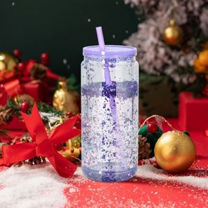 Vaso de Plástico Portátil de Doble Pared de 16oz, Ecológico, con Diseño de Globo de Nieve, Delgado, con Pajita de Color - Product Image 3