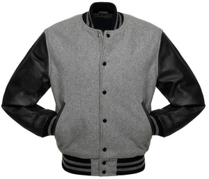 Veste universitaire personnalisée avec logo, manches en cuir, broderie noire, veste de baseball pour couple, veste universitaire pour homme, veste varsity - Product Image 1