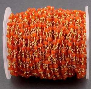 Cadena de cuentas de cornalina natural de 3x4 mm, joyería de piedras preciosas en forma de rondel, rosario geométrico de cornalina naranja chapado en oro de 18 quilates - Product Image 4