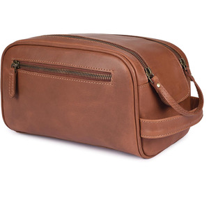 Sac de toilette en cuir véritable fait main, organiseur de cosmétiques, adapté aux hommes et aux femmes voyageurs, en vente à prix réduit. - Product Image 1