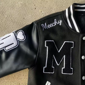 Luxury Cropped Letterman <b>Jacket</b> Chenille Patch Embroidery Leather Sleeve <b>Baseball</b> Varsity <b>Jacket</b> Plus Size <b>for</b> <b>Men</b> - Product Image 4