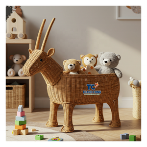 Rotin naturel en forme d'ORYX Panier de rangement de jouets moderne et écologique Poubelle décorative pour animaux pour chambre d'enfants Organisateur artisanal pour - Product Image 1