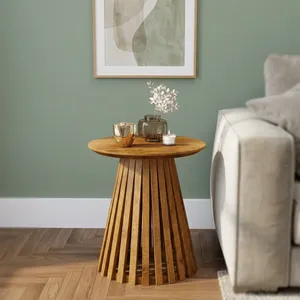 Table basse en bois moderne avec base à lattes, design scandinave, meubles de salon, table d'appoint faite à la main - Product Image 3