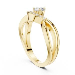 Yellow Gold Round Diamond <b>Split</b> Shank Engagement <b>Ring</b> with Side Stones Women's Romantic Style - Product Image 3