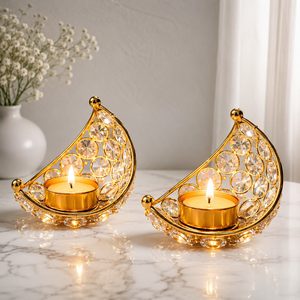 Ensemble de 2 porte-bougies en cristal doré de luxe pour la décoration de la maison - Centre de table élégant pour offrir en cadeau et décorer la maison - Product Image 3