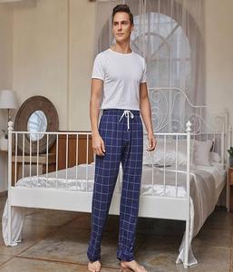 High Quality Elastic Waist Drawstring Casual Wear Classic Fit <b>Lightweight</b> Straight Check Printed <b>Trouser</b> <b>Men</b> - Product Image 1