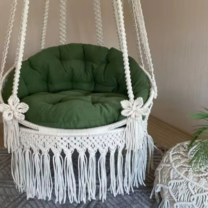 Macrame Hanging Chair, Macrame Porch rocking <b>swing</b>, <b>Hammock</b> Chair, Macrame Round <b>Swing</b>, Hanging Cotton Macrame <b>Hammock</b> Chair - Product Image 1
