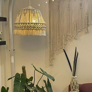 Handmade Macrame Chandelier Lamp with Tassels Bohemian Style Ceiling Light Round Indoor Home Decor for Living Room - Product Image 5