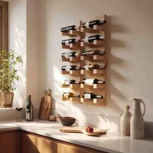 Porte-vin mural en bois de luxe moderne avec supports pour plantes aériennes, résistant à l'eau et à la rouille, en métal argenté - Product Image 3