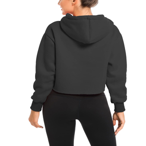 Custom Women Cropped Hoodie Fleece Pullover Long <b>Sleeve</b> Casual Streetwear Fitness Private Label OEM ODM Clothing Manufacturer - Product Image 3