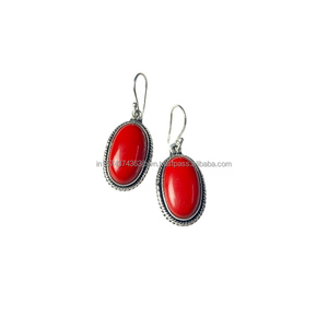 Pendientes colgantes de plata de ley 925 de alta calidad de fábrica directa al por mayor, piedras preciosas de Coral rojo, ropa de fiesta dorada hecha a mano para mujer - Product Image 2