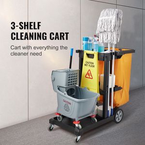 Carrito de Limpieza Comercial de 3 Niveles con Bolsa de PVC de 25 Galones, Capacidad de 200 Libras, 47 x 20 Pulgadas, Carrito de Limpieza de Plástico - Product Image 5