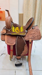 Silla de montar western de cuero genuino premium con diseño de rosas grabadas, asiento rígido de madera, adornos de cobre, portátil, para equitación y doma, personalizada - Product Image 5