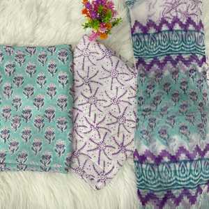 Tissu de robe d'été en coton non cousu avec dupatta en mousseline – Idéal pour les mariages et les tenues décontractées de fête pour femmes - Product Image 3