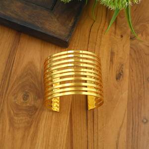 Gold Tone Stainless Steel Cuff Bracelet Minimalist Open <b>Bangle</b>, Stackable Wide Modern Unisex Jewelry Gift <b>for</b> Women <b>Men</b> - Product Image 4