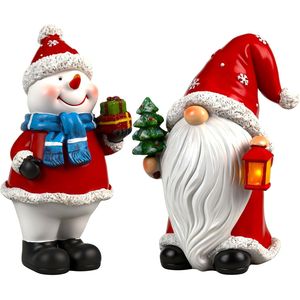 2 Pezzi Decorazioni Natalizie da Interno in Resina, Simpatici Gnomi e Pupazzi di Neve, Ornamenti Festivi, Statue da Tavolo per Casa, Statuette Natalizie da Interno - Product Image 1