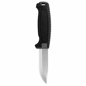 Couteaux de plein air à lame fixe noir et gris avec lame de couleur argentée, poignée ergonomique texturée, étui de protection et passant de ceinture - Product Image 1