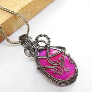 Onyx mịn Cabochon Bạc oxy hóa đánh bóng Brass pendent khoáng sản pha lê cá nhân Món quà thời trang Đồ trang sức một trong những loại