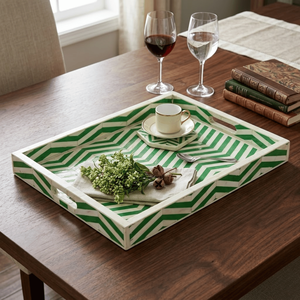 Resin <b>Mop</b> Handmade Serving Tray | Decorative Food Serving Tray | Rectangular Tray with Cutout <b>Handles</b> | Coffee Table Decor Tray - Product Image 6