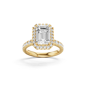 แหวนทองคำ 14KT ประดับเพชรทรง Emerald Cut ล้อมเพชรแบบ Halo พร้อมเพชรเม็ดใหญ่ 2.5 กะรัต ดีไซน์ Halo แบบคลาสสิก สง่างามเหนือกาลเวลา - Product Image 1